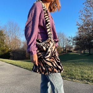 Tiger Faux Fur Bag - Fluffy Tiger Bag - Fuzzy Bag